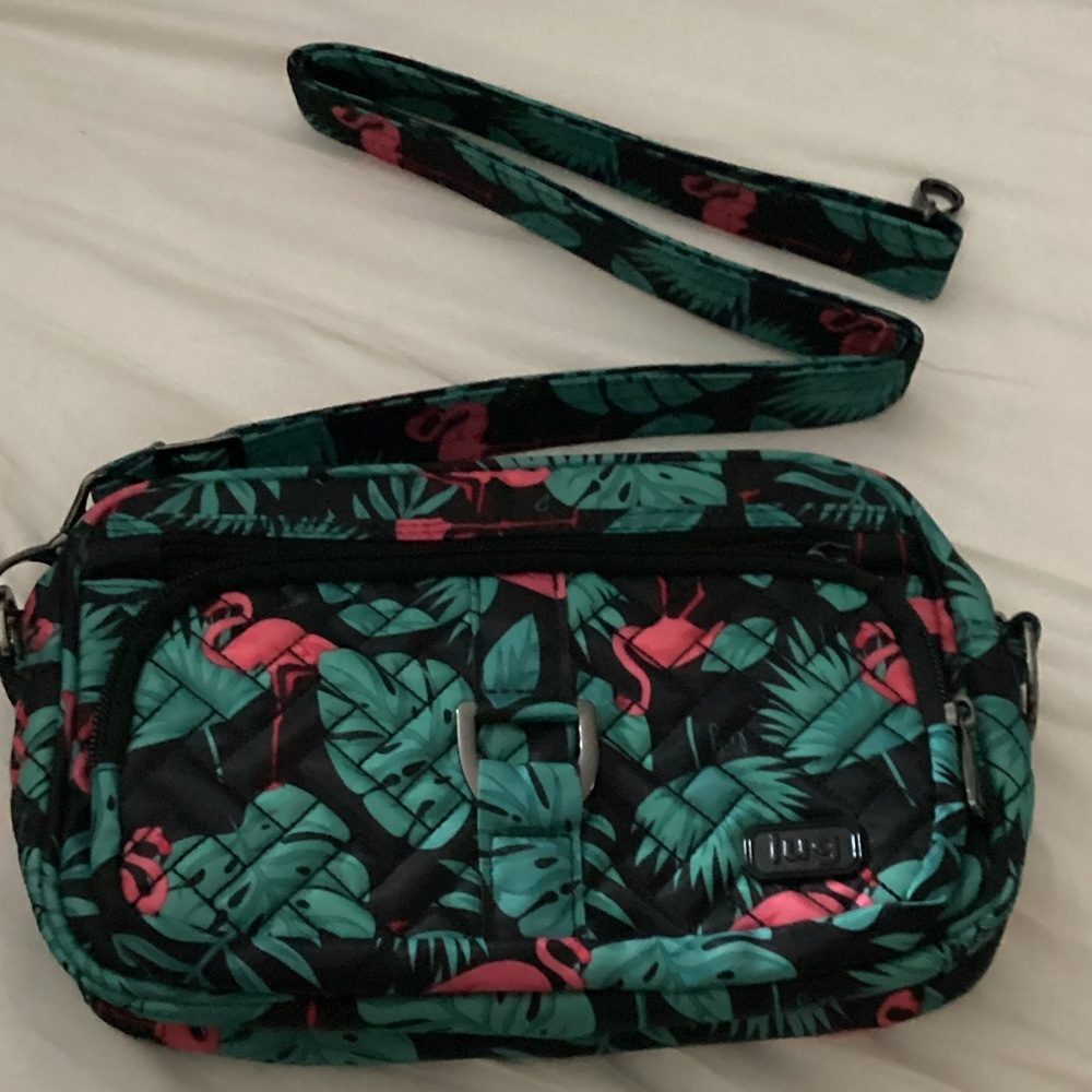 Lug Carousel Flamingo and Leaf Crossbody Bag - Black and Green